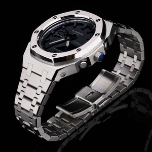 Kit de modification de boîtier de montre en acier inoxydable de luxe personnalisable, version argentée circulaire, avec bracelet en acier inoxydable - Product Image 2