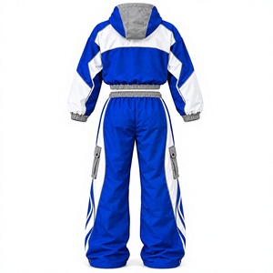 Conjunto Deportivo Urbano Azul y Blanco para Mujer, Chaqueta Corta con Logotipo Personalizado y Pantalones Cargo, Conjunto Deportivo a la Moda - Product Image 2