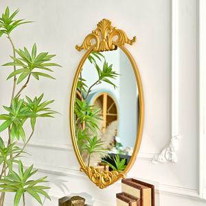 Rustic Eco-friendly Golden Color Metal Framed <b>Wall</b> Hanging <b>Mirror</b> Wholesale Iron Material Flower Design - Product Image 2