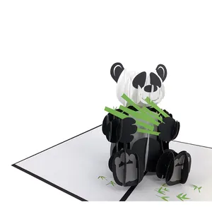 Winpsheng custom 3d laser cut panda animal bear pop up greeting cards