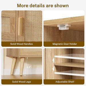 Gabinete de almacenamiento decorativo para muebles de sala de estar de estilo moderno con puerta de ratán y estante ajustable de 3 cajones para dormitorio y comedor - Product Image 4