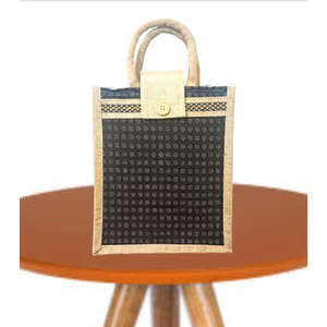 Sac de courses en jute naturel fait à la main, motif noir, fermeture éclair, style tendance, durable, sac écologique pour femmes, magasins de détail - Product Image 5