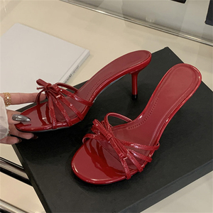 Ladies New Style <b>Red</b> Stiletto Peep Toe High <b>Heel</b> Slippers Open Toe Summer Casual Party with Sexy Mesh Outdoor - Product Image 1
