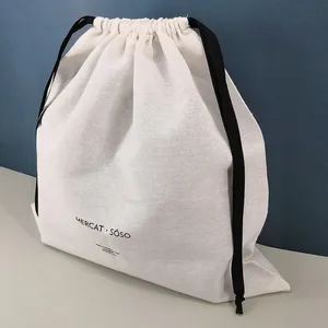 Sac en toile de coton personnalisé avec cordon de serrage, blanc et coloré, motif lettres, pour cadeaux, vente en gros - Product Image 4