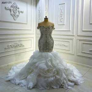 Am1171 2022 Mermaid Lace Strapless Sequin Beads Formal Bling Dress Elegant Wedding Dress