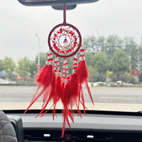 Boho Mini fait à la main oeil de tigre Rose Quartz attrape-rêves avec plume voiture rétroviseur pendentif cristal chambre suspendus décoration