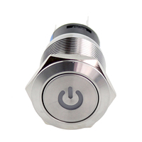 Interrupteur à bouton-poussoir momentané en métal de 16 mm, étanche IP67, anti-vandalisme, bleu, éclairé, 12 V