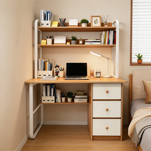Meja Kantor dengan Penyimpanan Besar dan Desain Rak Buku, Meja Komputer Modern untuk Ruang Kerja di Rumah - Product Image 5
