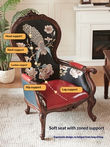 American Solid Wood Antique French Style High-end Leisure Sofa <strong>Chair</strong> with Backrest for Bedroom Living Room Villa - Product Image 2