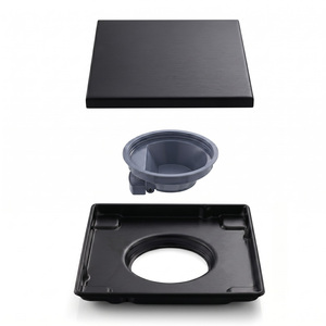 Sifone doccia quadrato nero opaco commerciale personalizzato in acciaio inossidabile 150mm con inserto per piastrelle 2-in-1 anti-odore per cucina e bagno - Product Image 5