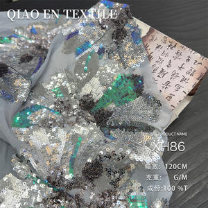 Haut de gamme 100% polyester tissu robuste en trois dimensions paillettes orchidée broderie à la main haut robe costumes poids lourd - Product Image 6