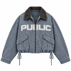 Customized Screen Print Zipper Short Loose Fit Denim <b>Jackets</b> 140z Casual Autumn <b>Wear</b> Unisex Corduroy Collar Men's Cropped <b>Jacket</b> - Product Image 1