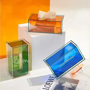 Akrilik kağıt tutucu görüntüler zarif özel doku tutucu şeffaf akrilik kutu mendil dağıtıcı kutusu kapak peçete kutusu