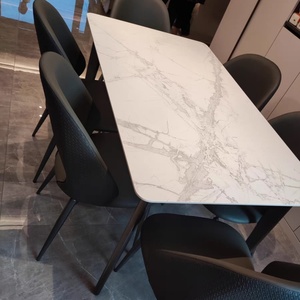 Juego de muebles de comedor Mesa de comedor blanca de piedra sinterizada alta moderna de lujo y 4 6 sillas de cuero PU - Product Image 3
