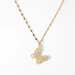 Collier papillon en cristal or 18 carats en acier inoxydable Bijouterie Cadeau Zircon cubique Collier pendentif papillon Femmes