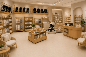 Diseño de Interiores de Lujo para Tienda de Bebés Estilo Wabi Sabi, Proyecto Integral de Diseño de Tienda Minorista Minimalista Nórdica con Madera de Roble y Microcemento - Product Image 5