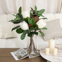 Bouquet de fleurs artificielles faites à la main, directement de l'usine, fleurs en soie blanches avec vase en verre, OEM/ODM, mariage, Saint-Valentin, fête