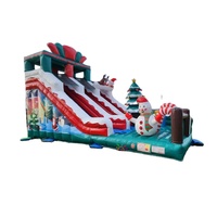 Structure gonflable géante commerciale d'extérieur avec toboggan, château sauteur et parcours d'obstacles combiné pour Noël, en PVC certifié CE