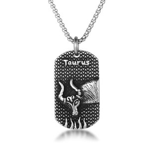 Collier du zodiaque Taureau pour hommes, pendentif en alliage de Zinc SP865, breloque de Style militaire, bijoux cadeau - Product Image 5