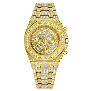 2021 nuovi gioielli Hip Hop ghiacciato CZ cristallo orologio al quarzo In acciaio inox orologi romani diamante lunetta orologio In oro bianco