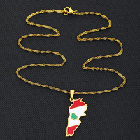 Collier populaire en acier inoxydable plaqué or et argent avec carte du Liban et arbre de cèdre, collier avec drapeau du Liban