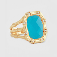Marques populaires bijoux en argent 925 plaqué or 18 carats petit Zircon bleu sarcelle angulaire bambou conception turquoise anneau