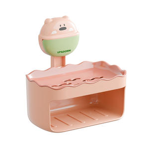 Jabonera de Dibujos Animados con Diseño de Arriba y Abajo, de Plástico Rosa, para Montar en la Pared, con Drenaje Automático y Organizador de Baño con Esponja - Product Image 1