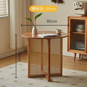 Nordic Style Solid Wood Rattan <b>Round</b> <b>Dining</b> <b>Table</b> And Chairs Set For <b>Small</b> Apartment Home Guesthouse Simple <b>Dining</b> Room - Product Image 3