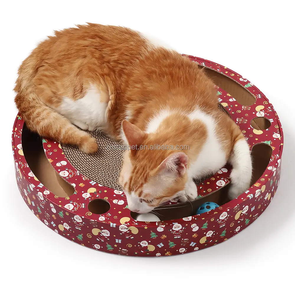 Çevre dostu mobilya koruyucu yuvarlak oluklu karton Scratch oyuncak kurulu kedi topu ile