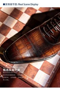 20250Famous Designer Men's Top Layer Hand-Polished Embossed VALENTINA Leather Formal Business Shoes Lace-Up Closure <b>Pointed</b> - Product Image 6