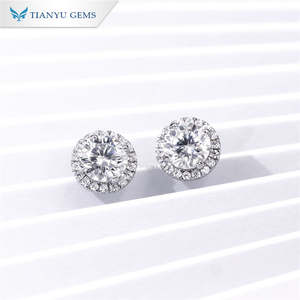 Tianyu Gems Sterling Silver Gold Plated Classic Stylish Minimalist <b>Halo</b> Four-prong Setting Round Moissanite Stud <b>Earrings</b> Unisex - Product Image 2