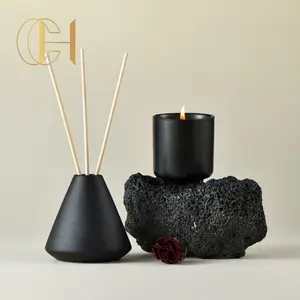 C & H 200ml di lusso per la casa in vaso nero opaco diffusore di aromi in ceramica diffusore di canne in ceramica e Set di candele