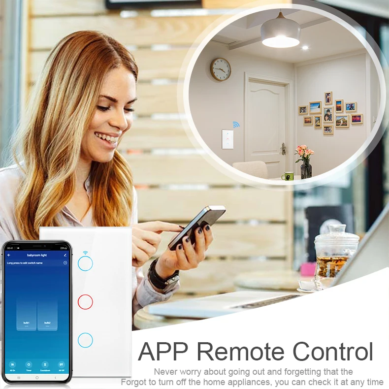 Interruttore Touch a parete Wifi EU nessun cavo neutro richiesto  interruttore Smart Light 1 2 3 Gang 220V Tuya Smart Home Support Alexa  Google Home