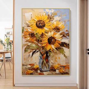 Pintura al Óleo Pintada a Mano, Pintura Digital <span class=keywords><strong>de</strong></span> Girasoles <span class=keywords><strong>de</strong></span> <span class=keywords><strong>Van</strong></span> <span class=keywords><strong>Gogh</strong></span>, Soporte <span class=keywords><strong>de</strong></span> Lino, Arte <span class=keywords><strong>de</strong></span> Pared Interior para la Entrada del Hogar - Product Image 4