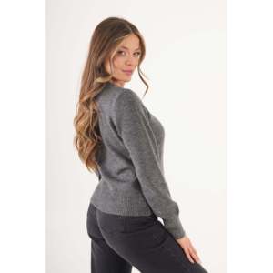 Pull en tricot à col rond anthracite pour femme, style uni - Vente en gros - Product Image 1