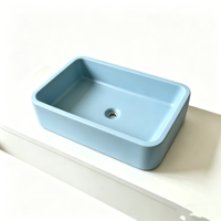 Vasque carrée en acrylique bleu nordique à poser sur comptoir, surface solide, design personnalisé OEM pour projets d'appartements