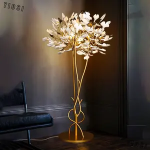 Yenilikçi tasarım Modern seramik yaprak lüks altın dekoratif ışıklar kapalı oturma odası düğün Villa ev zemin lambası