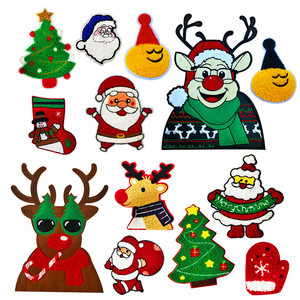 Prêt à expédier en gros cerf brodé joyeux noël fer sur patchs de broderie Patch Chenile noël Chenille patchs - Product Image 3