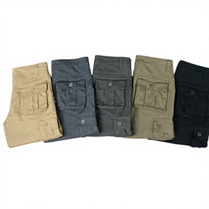 Shorts cargo pour homme, couleur unie, taille mi-haute, avec poches, style décontracté, cordon de serrage, style bermuda, tissu en toile respirant - Product Image 6