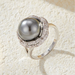Faux Pearl <b>Open</b> <b>Ring</b> Micro Pave Zircon Adjustable Band Party Jewelry - Product Image 4