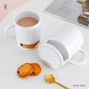 Creative Ceramic <b>Mug</b> With Cookie <b>Holder</b> White Solid Color Cup With Handle For Coffee Tea Drinks Gift Set - Product Image 3