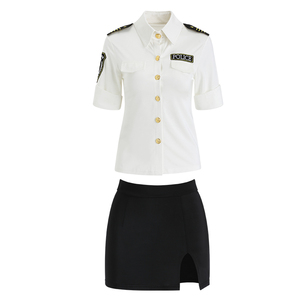 Uniforme de femme de police <span class=keywords><strong>Sexy</strong></span> à manches courtes, chemisier et jupe avec string, ensemble de 3 pièces, jeu de rôle, costume de police GR1741 - Product Image 3