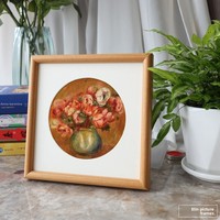 Cadre photo vintage en bois massif à motif floral carré et bords arrondis, design Begonia, pour peinture traditionnelle chinoise et aquarelle