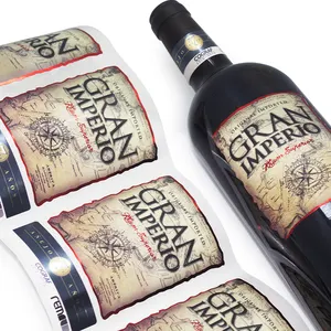 Rollo de etiquetas autoadhesivas personalizadas para embalaje de vino, pegatinas para botellas, Rollo impermeable, Impresión de etiquetas para botellas