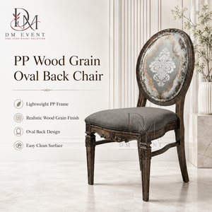 Chaise de mariage rembourrée à dossier ovale en PP imitation bois pour banquets d'hôtel et vente en gros - Product Image 1