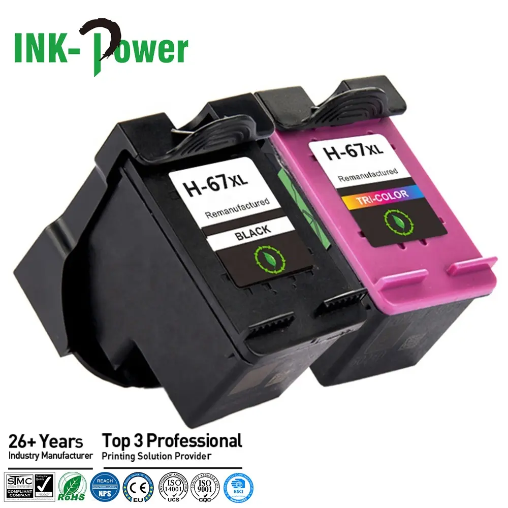 INK-POWER 67 XL 67XL Premium Schwarz Überholte Farb-Inkjet-Tinten patrone für HP HP67 HP67XL Deskjet 1200 2255 2330 Drucker