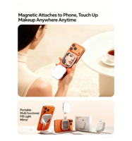NOUVEAU Anneau lumineux magnétique pour selfie iPhone Magsafe CRI97 360 LED avec miroir, mini pliable, télécommande, en polycarbonate