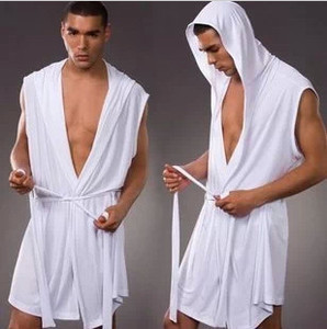 Peignoir d'été pour <span class=keywords><strong>homme</strong></span>, sexy, sans manches, à capuche, décontracté, style pyjama et chemise <span class=keywords><strong>de</strong></span> <span class=keywords><strong>nuit</strong></span> - Product Image 2
