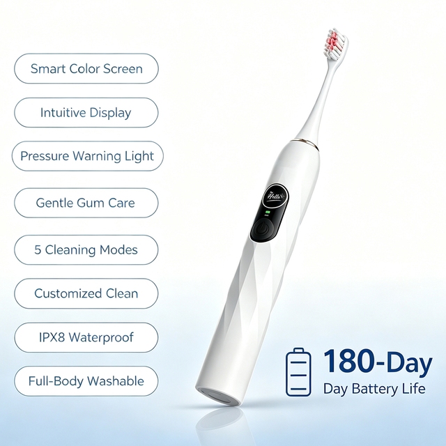Travel Rechargeable Electric Toothbrush Attachments Vibrator Sonic Toothbrush PRESSURE SENSOR 42000 VPM