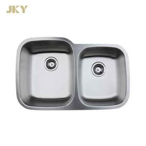 Évier rectangulaire à double cuvette en acier inoxydable fait à la main certifié par l'usine Undermount à la mode deux trous pour l'usage de cuisine fait - Product Image 1